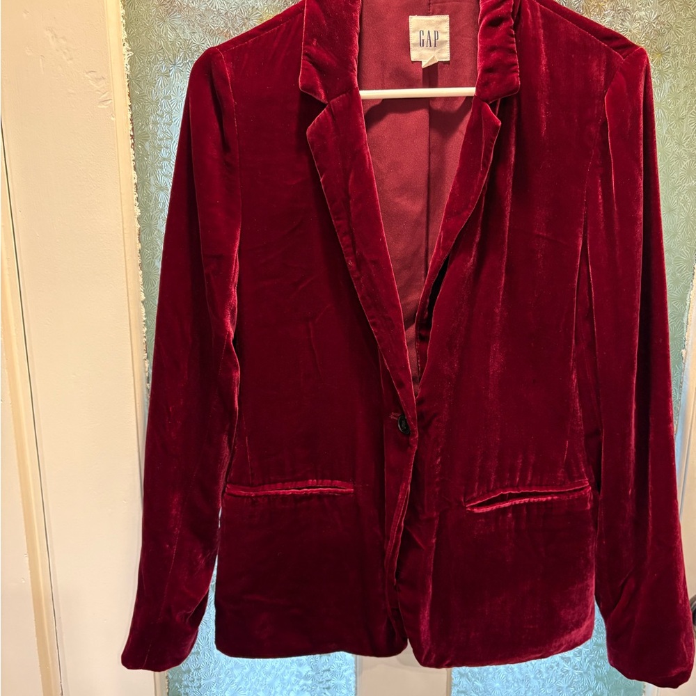 GAP S Vintage Women’s Velvet Blazer Jacket - Wine Red